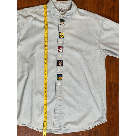 LOONEY TUNES Acme Clothing Denim Button Down Collared Shirt Size Men's Large - Picture 5 of 6